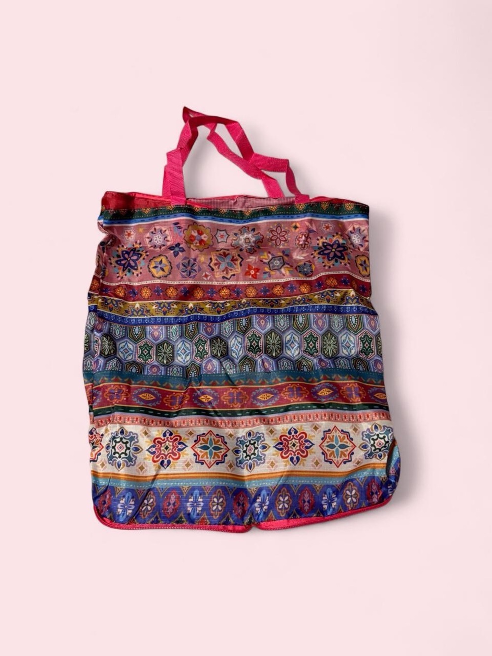Evergreen Embroidered Pattern Raspberry Reusable Tote with storage Pouch - Picture 3 of 3
